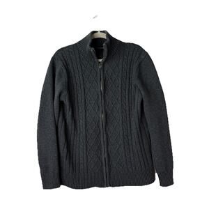 Voboom Full Zip Cardigan Sweater Mens Knit Wool Blend Gray Fisherman Prep READ